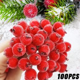 Décorations de noël baies de houx givrées artificielles, cerise rouge, faux fruits, décoration artificielle DIY 231121