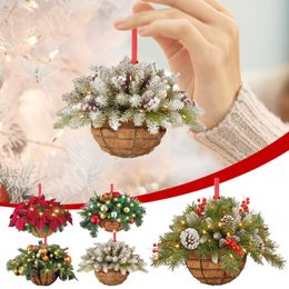 Kerstversiering Kunstmatige Hangende Bloemenmand Hanger 2D Groen Rood Krans Plant Kerstboom Ornamenten Vrolijke Decoratie Noel 230907