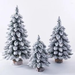 Decoraciones navideñas Artificial Mini árbol flocado de nieve Pinos de Navidad nevados con soporte de madera completo para decoración festiva del hogar de vacaciones