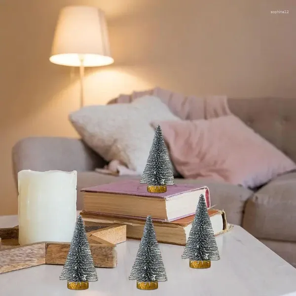 Décorations de Noël Mini arbres artificiels 4pcs arbre à aiguilles de pin 10cm paillettes rose modèle de table ornement d'hiver