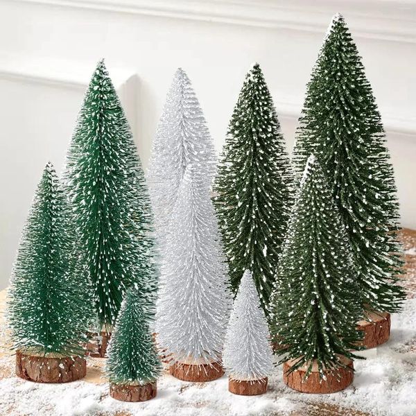 Decoraciones navideñas, miniárboles artificiales, 6 uds., pino en miniatura con Base de madera, árbol de mesa para vacaciones de Navidad