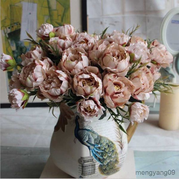 Décorations de Noël Bouquet de fleurs de soie artificielle Mini pivoine mariée maison décoration de fête de mariage pas cher fleurs européennes R230922