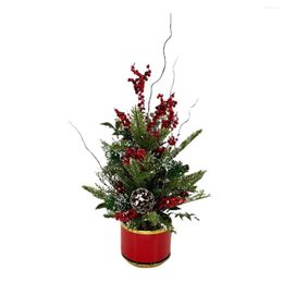 Kerstdecoraties kunstmatige boom met keramische bassin xmas decoratie dennen kegel rode bessen en sneeuwvlok voor thuisjaar feest