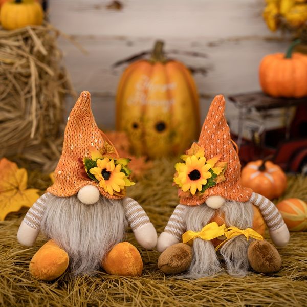 Décorations de Noël Automne Peluche Elf Nains Poupées Halloween Gnome Citrouille Tournesol Cadeaux de Noël Thanksgiving Kids1pc 230905