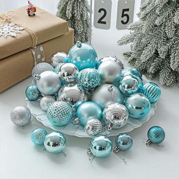 Adornos navideños Decoración de bolas Colgante Caja de pintura de color azul claro alto 34 Juegos Decoración de árboles Navidad