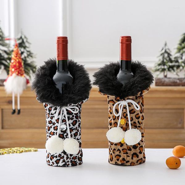 Decoraciones navideñas, Bola, Cuello de piel, cubierta para botella, mesa de escritorio, leopardo, champán, vino, caja de regalo, productos de arreglo