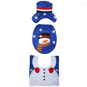 Kerstdecoraties badkamerproducten 3 stks/set kerstdecoratie blauwe sneeuwman toiletbril en tapijtjaar thuis