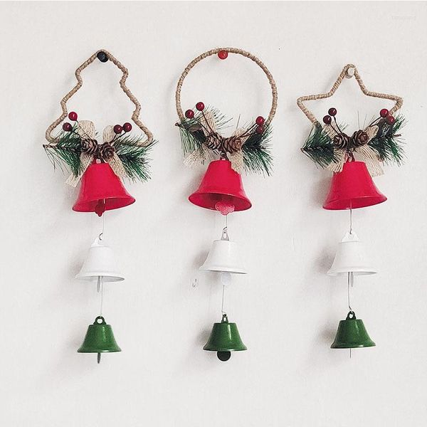 Adornos navideños campana rojo blanco verde Metal cascabeles árbol colgante adorno decoración para el hogar Navidad