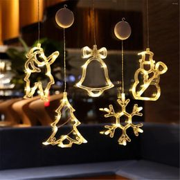 Décorations de noël cloche bonhomme de neige étoiles lumières vacances fenêtre décor led ventouse alimenté par batterie noël rougeoyant pour la maison décors lampes