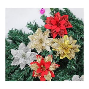 Décorations de Noël Big Poinsettia Glitter Fleur Arbre Suspendu Décoration De Fête De Noël Simation Garland Drop Livraison Maison Jardin Fe Dhopf