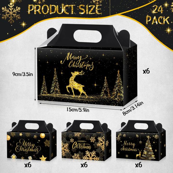 Decoraciones navideñas Cajas de favor de fiesta de oro negro Regalo con asas Tema de Navidad Papel Goodie Bolsas de golosinas para suministros navideños Dro Otixn