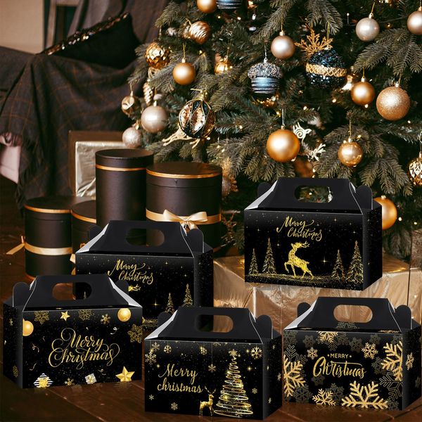 Decoraciones navideñas Cajas de favor de fiesta de oro negro Regalo con asas Tema de Navidad Papel Goodie Bolsas de golosinas para suministros de vacaciones Dro Otf0N