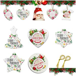 Décorations de Noël Blanks Sublimation Céramique Ornement 3 pouces Noël personnalisé Ornements faits à la main pour arbre maison jardin Festi Dhqfs