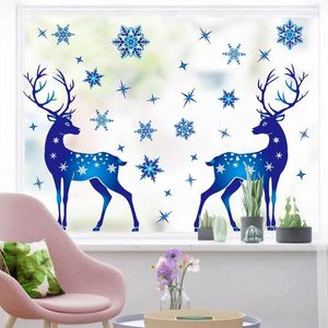 Kerstversiering Blauwe Elanden PVC Statische Sticker Thuis Gordijn Muur DIY Decor Supplies 2024 Jaar Kerst Noel