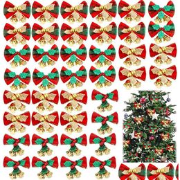 Decoraciones navideñas Arco con campanas Árbol de Navidad Colgante Mini Bowknot Ornamento Fiesta de Año Nuevo Decoración del hogar Entrega de la gota Jardín Fes Dhfb7