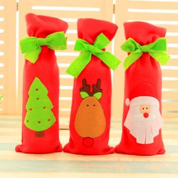 Kerstdecoraties Bowknot Wine Bottle Cover Cartoon Santa regendeer Christams Tree Bottle Case Drawing Bag voor Home Decor