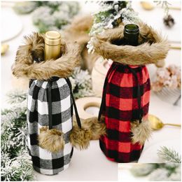 Kerstversiering Buffalo Plaid Wijnfles Er Decoratieve Nepbont Manchet Trui Houder Cadeauzakjes Feestornament Jk2009Xb Home Gard Dhyo6