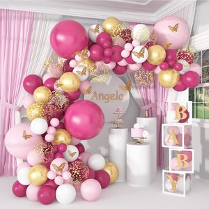 Decoraciones navideñas Mariposa Rosa Globo Guirnalda Arco Kit Feliz cumpleaños Fiesta Decoración Niños Baby Shower Látex Cadena Suministros de boda 220829