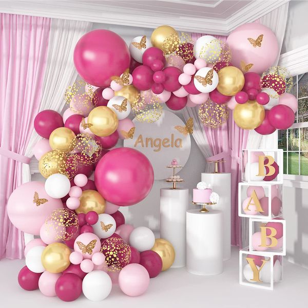 Décorations De Noël Papillon Rose Ballon Garland Arch Kit Joyeux Anniversaire Fête Décor Enfants Baby Shower Latex Chaîne Fournitures De Mariage 220829