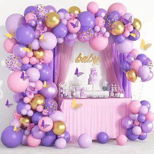 Decoraciones navideñas mariposa globo púrpura arco de guirnalda de arco de feliz cumpleaños para fiestas para niños baby shower látex suministros de boda 231213