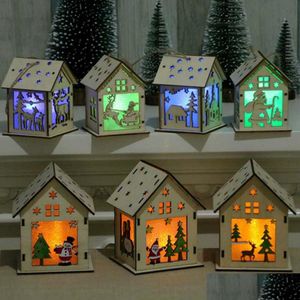 Décorations de Noël Candle Light Christmas Wood House Log Cabin Hangs Craft Kit Puzzle Toy Décorations pour la maison Gift Drop Delivery Gar Dhwes