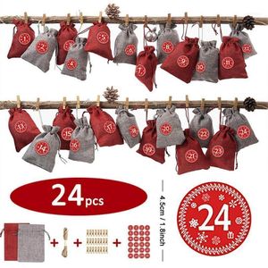 Décorations de Noël Sac à rebord Calendrier Calendrier cadeau cadeau en toile Enfants Pouche d'arbre Decoration 24pcs1