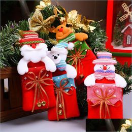 Kerstdecoraties Candy Bag Vil Santa Claus Sock cadeau Kinderen Kerstmis Nonwoven Bell Tree Hanging Decoratie Drop Delivery Home Garden Dhs8a