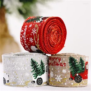 Décorations de noël, ruban de voiture imprimé en toile de jute, pour emballage de cadeaux, décoration de mariage, nœuds de cheveux, couronne d'arbre à faire soi-même