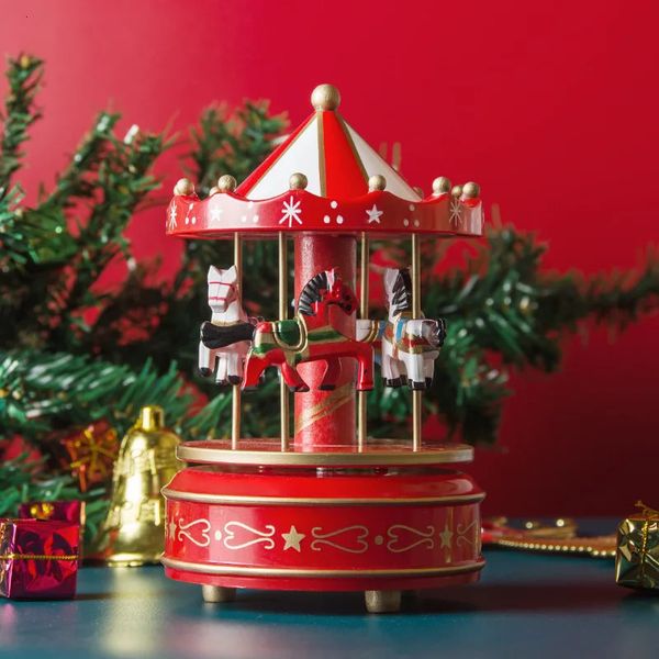 Décorations de Noël carrousel jouet boîte à musique de bonheur automatique fête de mariage cadeau d'anniversaire décoration de chambre de bébé maison 231121