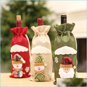 Kerstdecoraties Cartoon Kerstmis Wijnfles Er Santa Snowman Rendier Drastring Bag Case Eettentafel Decoraties Home Decor DHDAF