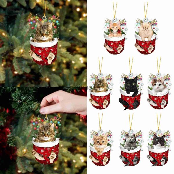 Décorations de noël dessin animé chat mignon décorations suspendues 2023 ornements de noël cadeau arbre de noël pendentif suspendu fournitures de fête de noël Navidad x1020