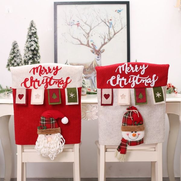 Décorations de Noël Poupée de dessin animé Figure Housse de chaise Santa Renne Table Chaise Couvre Maison Cuisine Ornements Cadeaux de Noël Nouvel An
