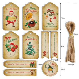 Kerstdecoraties Cartoon Kraft Paper Tags met touw Vintage Xmas Tree/Santa Claus Crafts Hangende labels Decor Home Supplies 50pcs