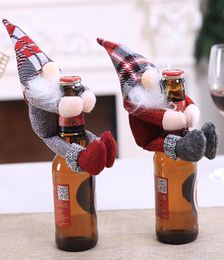 Decoraciones navideñas Dibujos animados Santa Gnomo sueco Muñeca Bolsas para botellas de vino Cubierta Año Fiesta Soportes para champán Decoración de mesa para el hogar Regalo 2091386