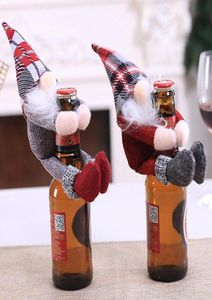 Décorations de Noël Dessin animé Santa suédois Gnome poupée bouteille de vin sacs couverture année fête porte-champagne maison table décor cadeau 3735693