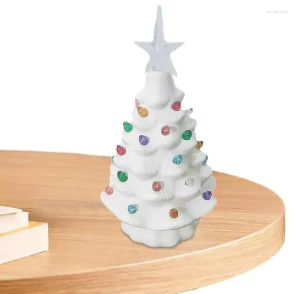 Décorations de Noël Lumières d'arbre en céramique peintes à la main Table à piles 18,8 cm / 7,4 pouces Pièce maîtresse de vacances éclairée