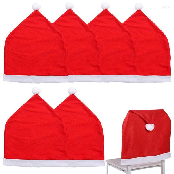 Decoraciones navideñas Fundas traseras para sillas 6 piezas Sombrero de Santa Fundas de comedor Juegos de cocina para