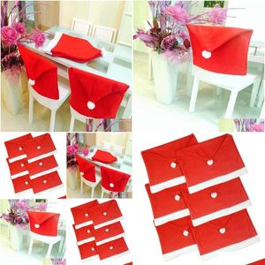 Décorations de Noël Chaise Ers Santa Clause Chapeau rouge pour le dîner Décor Accueil Ornements Fournitures Table Party 2021 Livraison directe Jardin Fe DH20L