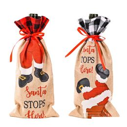 Kerstversiering Champagne Wijnfles Er Santa Claus Gift Bags Kerst Jaar Decoratie Diner Tafelornamenten Xbjk2108 Drop Deliv Dhboi