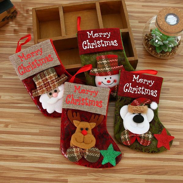 Décorations de Noël, cadeaux enfants, décorations de sapin de Noël, pièces à suspendre, petits simili cuir, chaussettes de Noël anglaises imprimées rétro