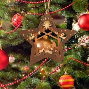Décorations de Noël Christian Star Ornement Nativité Scène Décoration Bois Pendentif écologique pour cadeaux d'arbre de Noël