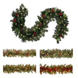 Décorations de Noël Couronne artificielle de Noël Couronne de pin extérieure verte avec lumières Cheminée d'escalier de manteau Guirlande pour accessoires de décoration intérieure 231211