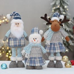 Décorations de Noël Tissu bleu de Noël poupée de Noël télescopique vieil homme bonhomme de neige élan décoration de festival ornements cadeaux de Noël année 2024 231013