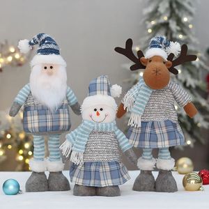 Décorations de Noël Tissu bleu de Noël poupée de Noël télescopique vieil homme bonhomme de neige élan décoration de festival ornements cadeaux de Noël année 2024 231013