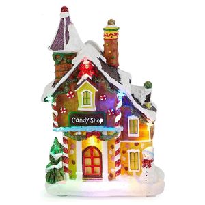 Décorations de Noël Décoration de maison en pain d'épices avec bonbons de Noël - Bâtiment de collection avec éclairage LED - Décoration de table pour cheminée - 231201
