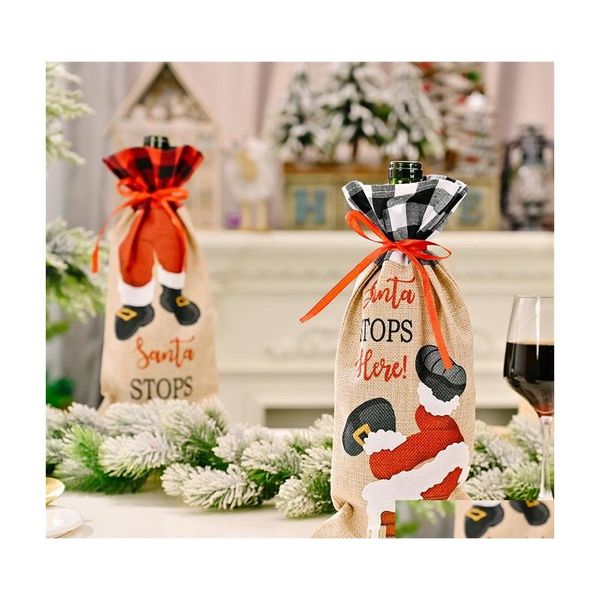 Decoraciones navideñas Navidad Champán Botella de vino Er Bolsas de regalo de Papá Noel Decoración de año de Navidad Adornos de mesa de cena 4765 Q2 D Dhmlf