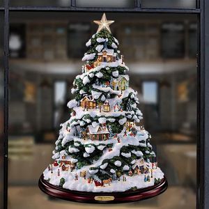 Decoraciones navideñas Árbol de cristal de Navidad Papá Noel Muñeco de nieve Escultura giratoria Ventana Pegar pegatina Fiesta de año de invierno Decoración del hogar 20x30 cm 231005