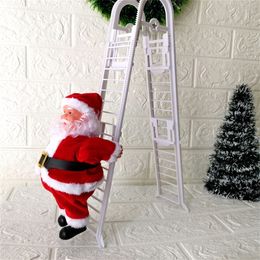 Decoraciones navideñas Decoración navideña Escalera de escalada eléctrica Muñeca de Papá Noel Juguetes con música Feliz árbol de Navidad Adornos colgantes 230825