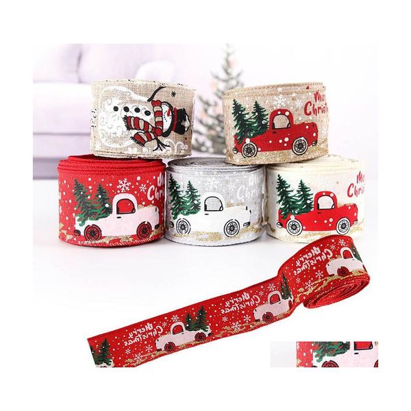 Décorations de Noël Décoration de Noël Ruban Arbre Cadeau Ornement Colorf Imprimer Rubans Chambre Décor Drop Livraison Maison Jardin Festi DH8J7