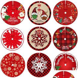 Décorations de Noël Décorations de Noël 90cm Jupe d'arbre Pied rouge Er Père Noël Flocon de neige Tapis Tapis de base Livraison directe DHXMK